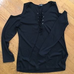 Boohoo Plus Cold Shoulder Lace Front Top